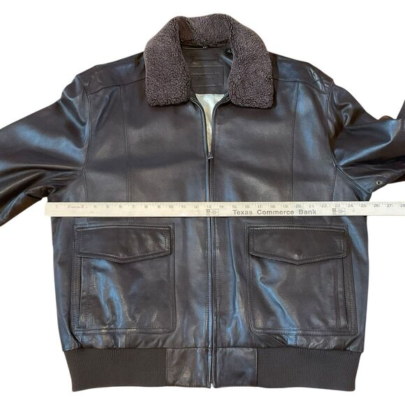 Roundtree & Yorke Lamb Skin Leather Jacket SZ XL Flight Fur Pilot Aviator Brown - Picture 10 of 16